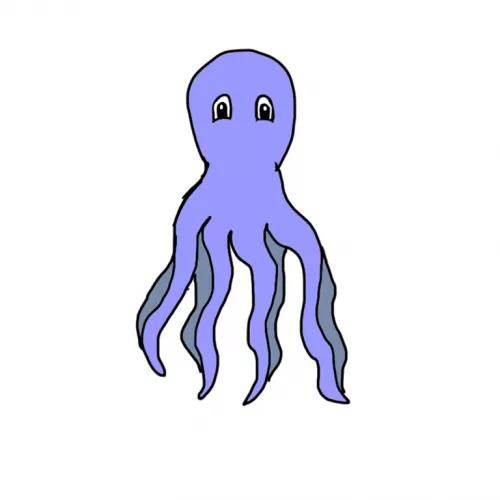 Eine blaue Krake im Cartoonstil.